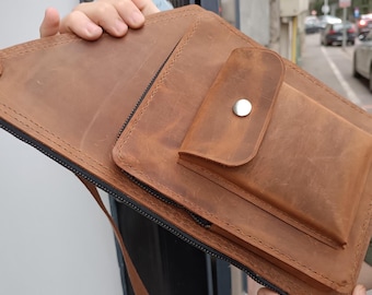 Leather backpack, leather slingpack, Unisex leather backpack, leather bag, slim leather backpack, compact backpack, assassin backpack