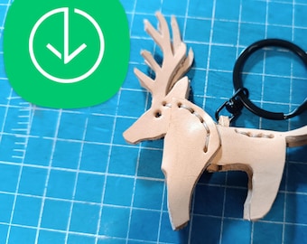 Christmas Leather Reindeer Keychain Pattern - Keychain Patterns - Leather Pattern - Leather Pdf Template - Pattern Pdf