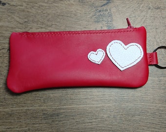 Sobre de cuero con cremallera, bolsa de maquillaje de cuero, estuche de cuero para lápices, estuche de accesorios de cuero, portalápices de cuero