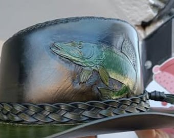 Tooled leather old western hat - Available for custom order only