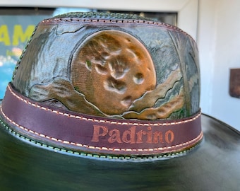 Tooled leather gunslinger hat - Available for custom order only