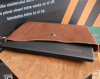 15.6 inch leather laptop sleeve, men's leather briefcase, leather messenger bag, gift for him and her, unisex briefcase, leather laptop bag