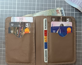 Handmade leather bifold wallet, unisex leather wallet, leather gift wallet, vertical leather wallet