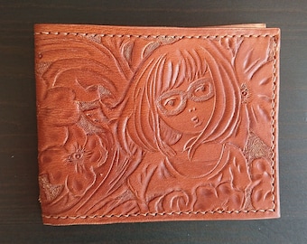 Beautifully hand tooled vegetable tanned bifold leather wallet, custom leather wallet, unique leather gift wallet, leather wallet