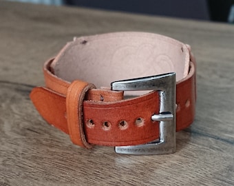 Natural leather watch strap, leather watch band, leather watch strap with acrylic art, leather strap with stamped art