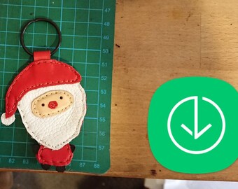Mosaic Santa leather keychain, Xmas Keychain Pattern, Leather Santa key ring pattern , holiday patterns
