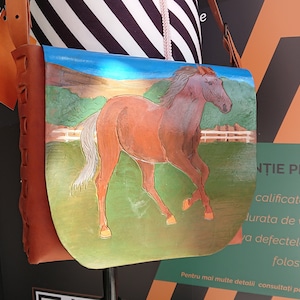Woven leather bag with acrylic art, leather messenger bag, custom crossbody bag, leather satchel with custom acrylic art