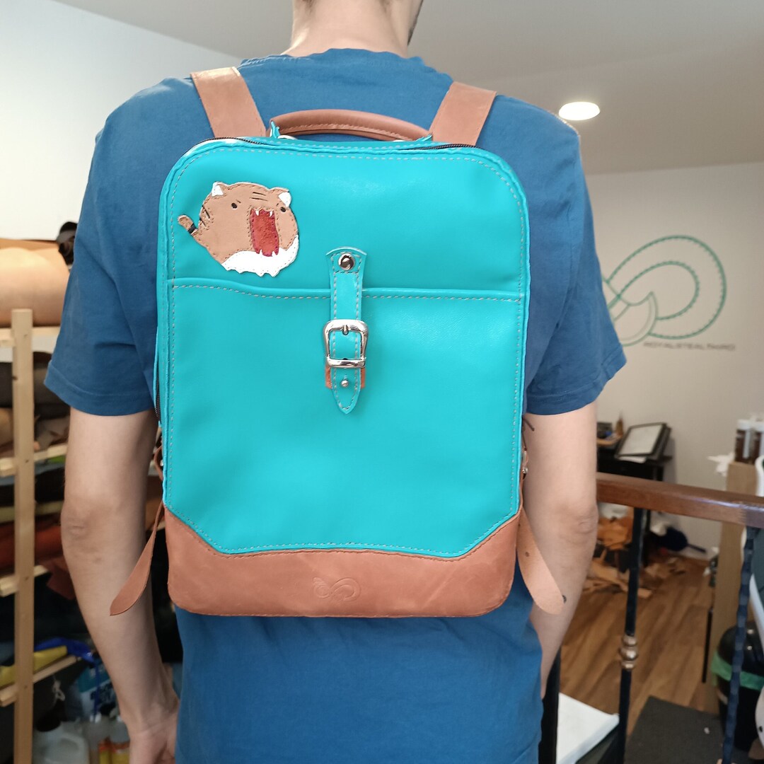 Summer Leather Backpack, Leather Rucksack, Leather Bookbag, Leather