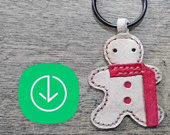 Leather gingerbread man keychain pattern , gingerbread charm design, christmas keychain template, leather keychain pdf