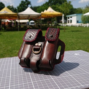 Leather holster for a flashlight, multi-tool and a folded knife  - Available for custom order only