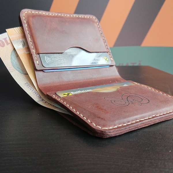 Mini bilfold wallet, small form factor leather bifold wallet, leather cardholder, leather card etui, tiny wallet