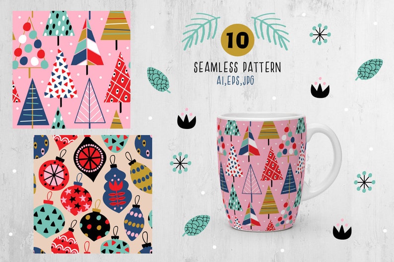 Christmas digital paper Christmas seamless pattern Vintage christmas Christmas ornaments Christmas decor Digital background Nursery decor