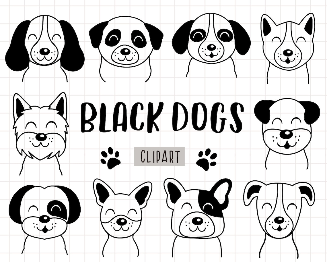 Cute Dogs Clipart Dog Face svg Dog Heade clipart Black | Etsy