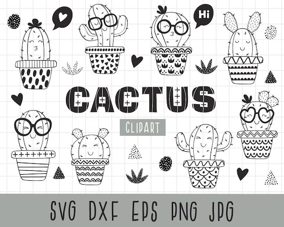 Download Cute cactus svg Cactus clipart Black and white Kawaii ...