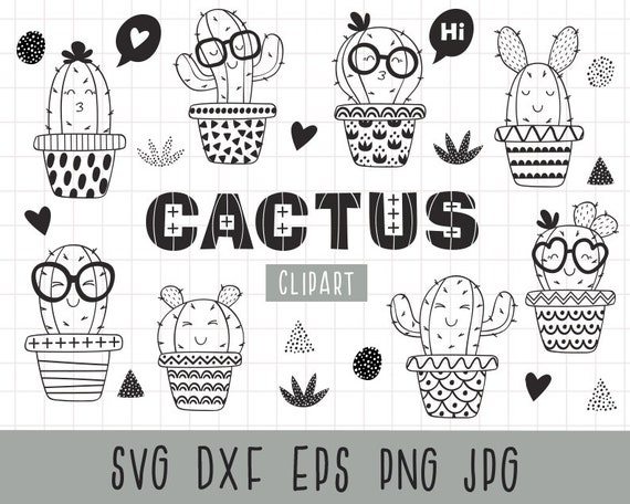 Download Cute cactus svg Cactus clipart Black and white Kawaii ...