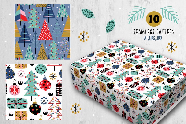 Christmas digital paper Christmas seamless pattern Vintage christmas Christmas ornaments Christmas decor Digital background Nursery decor