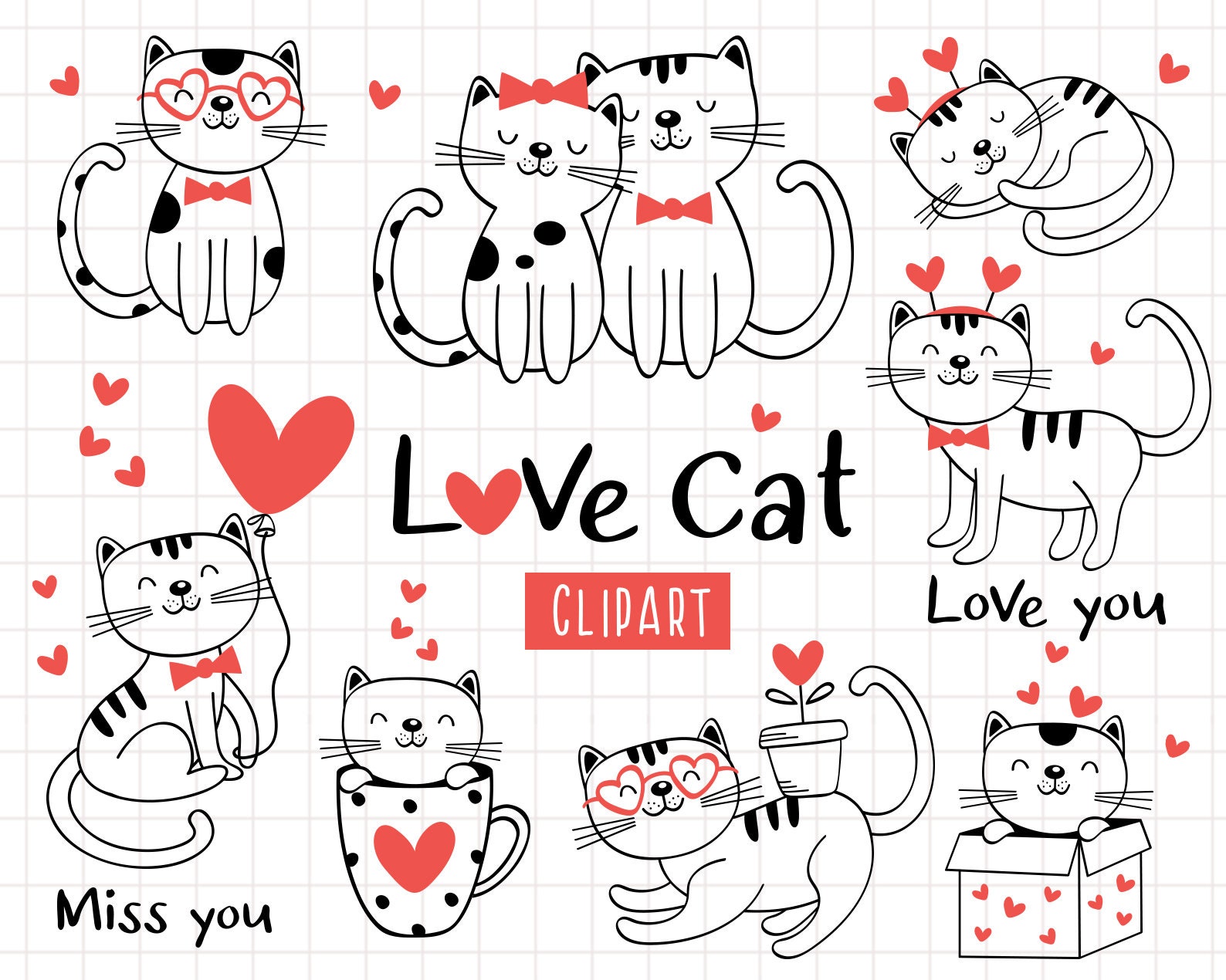 Cute Cat Valentine Clipart Cat Clipart Valentine Cat Svg | Etsy