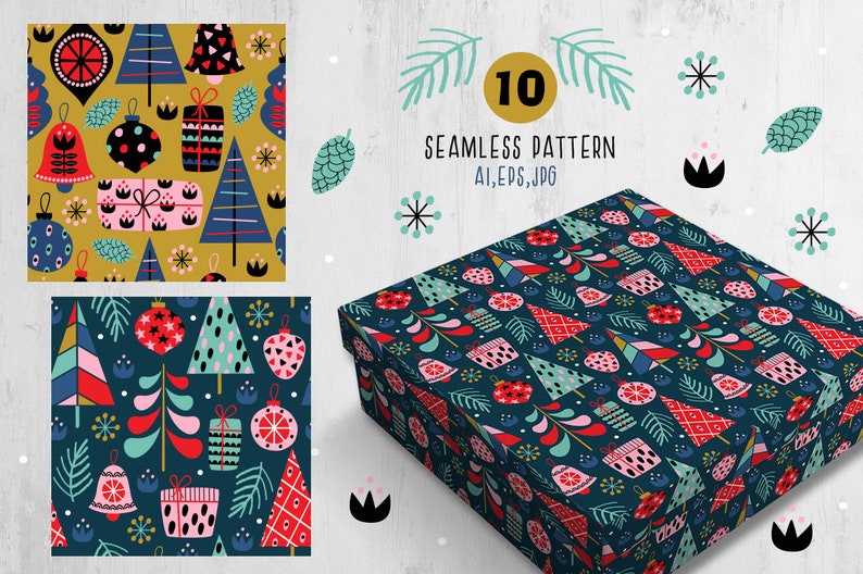 Christmas digital paper Christmas seamless pattern Vintage christmas Christmas ornaments Christmas decor Digital background Nursery decor