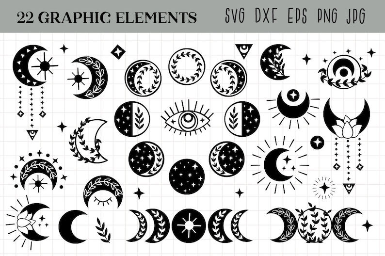 Celestial Svg Moon Phase Svg Moon Svg Fichiers Noir Et Blanc Etsy