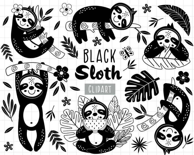 Download Clip Art Art Collectibles Sloth Cut File Cute Sloth Svg Bundle Yoga Sloth Commercial Use Sloth Png Tropical Leaves Hanging Sloth Sloth Clipart Animal Svg