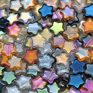 Star shaped glass Electroplated 9mm beads for jewelry making. Star beads. Glass beads. Beads in bulk.