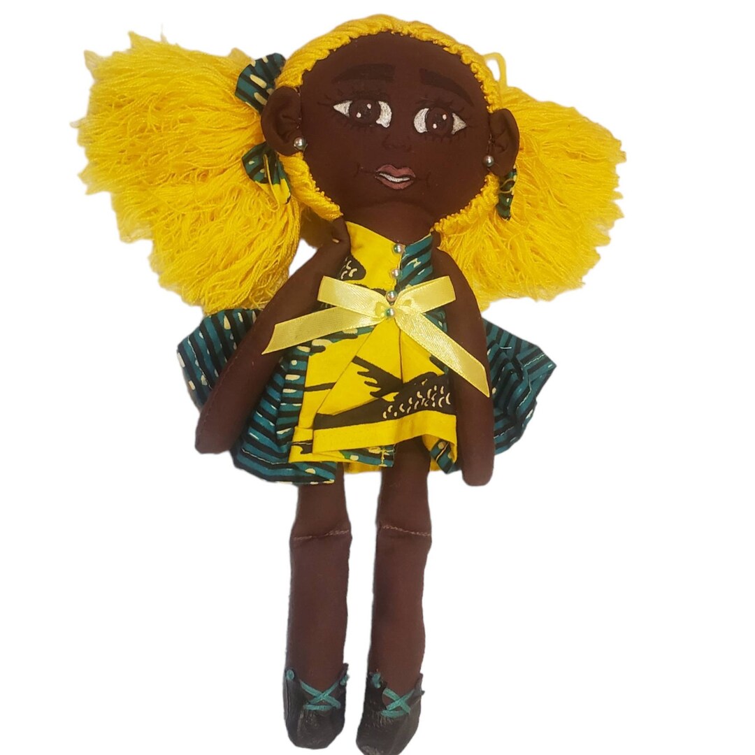 OOAK Rag Doll With Matching Bow,african American Doll,pan African Doll,ankara Fabric Doll ,bow
