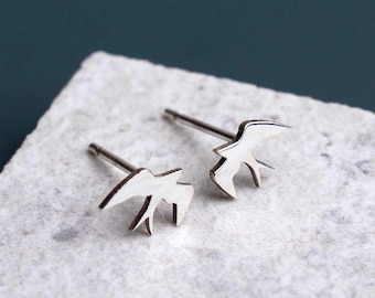 Handmade Silver Swallow Stud Earrings, Swallow Earrings, Animal Studs, Silver Swallow Studs, Animal Jewellery, Bird Earrings, Gift for Her