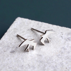 Handmade Silver Swallow Stud Earrings, Swallow Earrings, Animal Studs, Silver Swallow Studs, Animal Jewellery, Bird Earrings, Gift for Her image 1