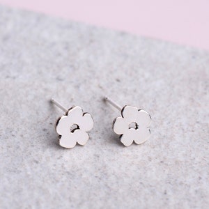 Handmade Silver Poppy Flower Earrings, Poppy Flower Studs, Minimalist Flower Earrings, Silver Poppy Earrings, Flower Studs, Gift for Her image 1