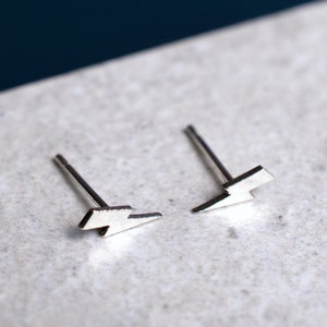 Handmade Silver Lightning Bolt Stud Earrings, Lightning Bolt Earrings, Minimalist Cute Studs, Silver Lightning Bolt Earrings, Gift for Her