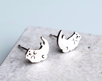 Handmade Silver Otter Stud Earrings, Otter Earrings, Cute Animal Studs, Small Silver Otter Earrings, Otter Jewellery, Gift for Her