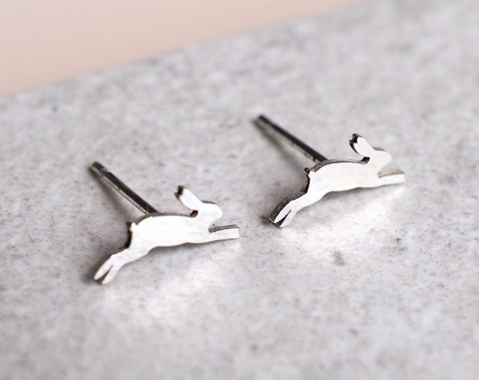 Sterling Silver Hare Stud Earrings Sculpted Design main image 1