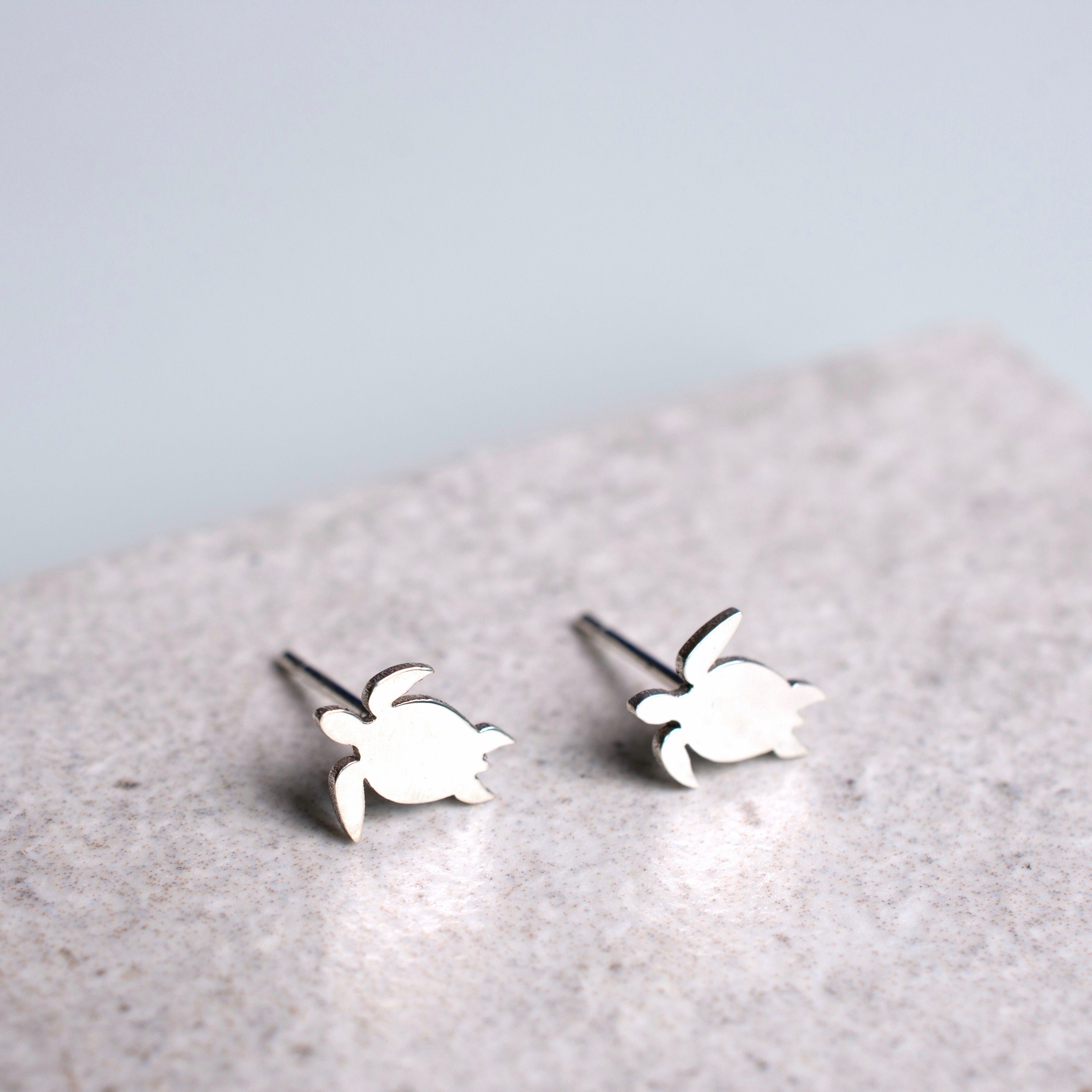 Handmade Silver Turtle Stud Earrings Sea Turtle Earrings - Etsy UK