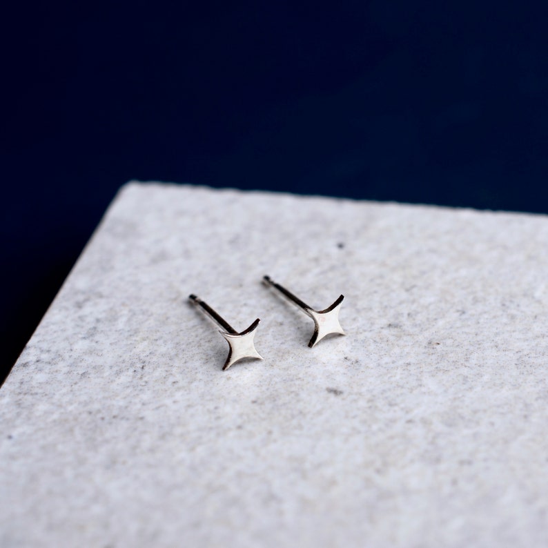 Handmade Silver Star Stud Earrings, Starburst Earrings, Dainty Star Jewellery, Minimal Cute Star Studs, Silver Star Earrings, Gift for Her image 4