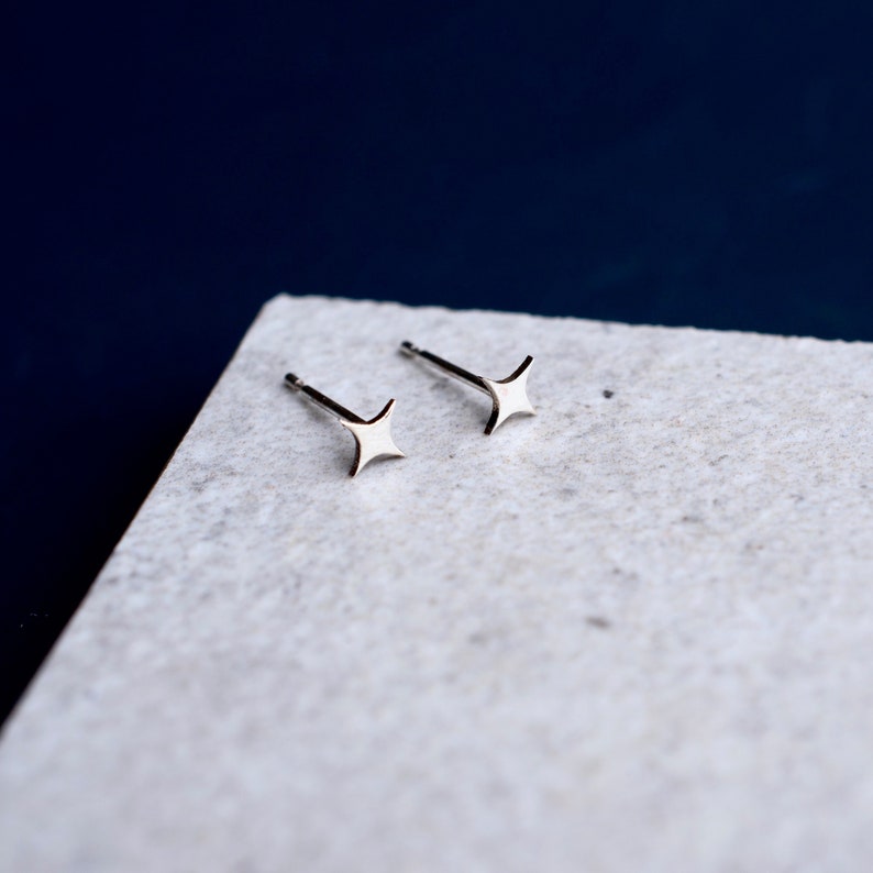 Handmade Silver Star Stud Earrings, Starburst Earrings, Dainty Star Jewellery, Minimal Cute Star Studs, Silver Star Earrings, Gift for Her image 1