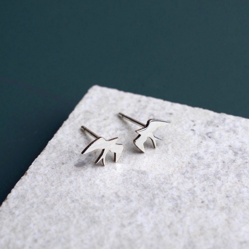 Handmade Silver Swallow Stud Earrings, Swallow Earrings, Animal Studs, Silver Swallow Studs, Animal Jewellery, Bird Earrings, Gift for Her image 4