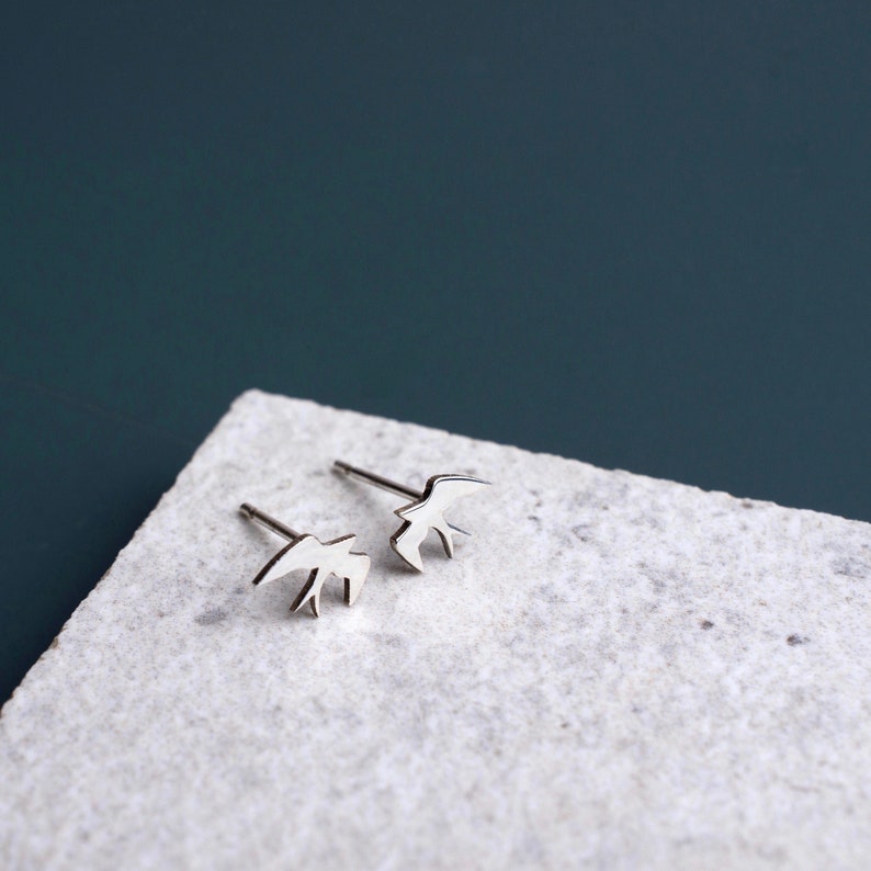 Handmade Silver Swallow Stud Earrings, Swallow Earrings, Animal Studs, Silver Swallow Studs, Animal Jewellery, Bird Earrings, Gift for Her image 1