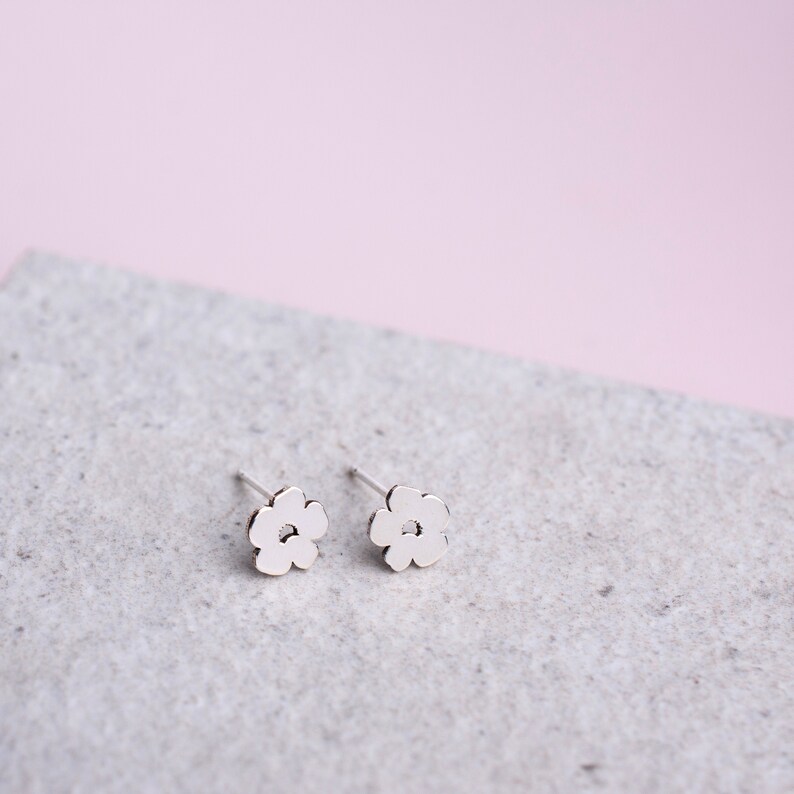 Handmade Silver Poppy Flower Earrings, Poppy Flower Studs, Minimalist Flower Earrings, Silver Poppy Earrings, Flower Studs, Gift for Her image 1