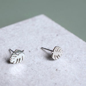 Handmade Silver Tropical Leaf Earrings, Monstera Leaf Studs, Minimalist Dainty Earrings, Sterling Silver Botanical Earrings, Gift for Her image 4