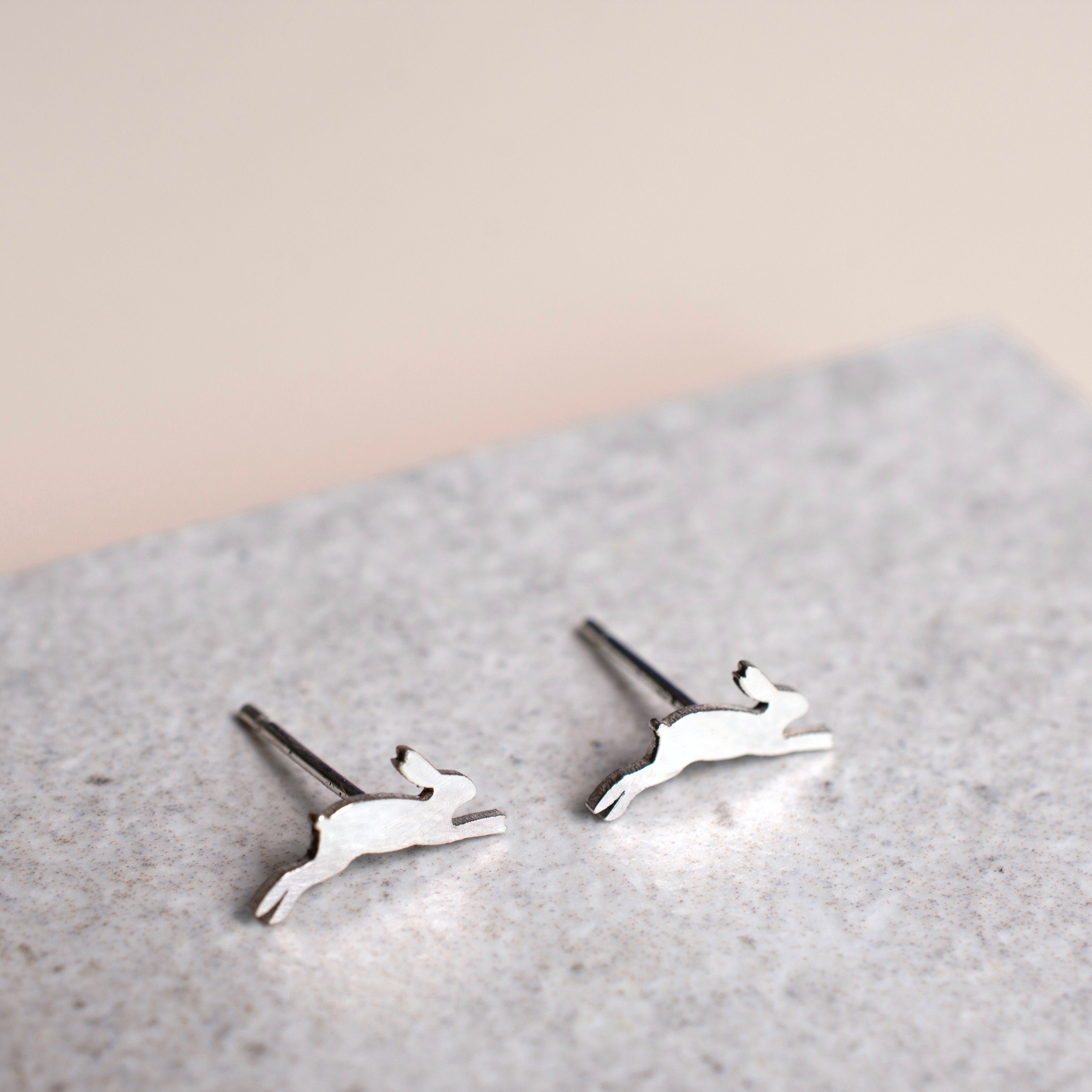 Sterling Silver Hare Stud Earrings Sculpted Design main image 0