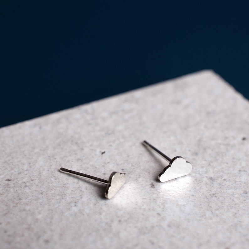 Handmade Silver Cloud Stud Earrings, Weather Earrings, Cloud Jewellery, Minimalist Cute Cloud Studs, Silver Cloud Earrings, Gift for Her image 5