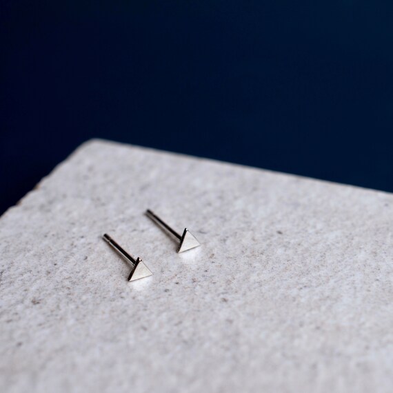 Handmade Silver Triangle Earrings, Tiny Geometric Earrings 
