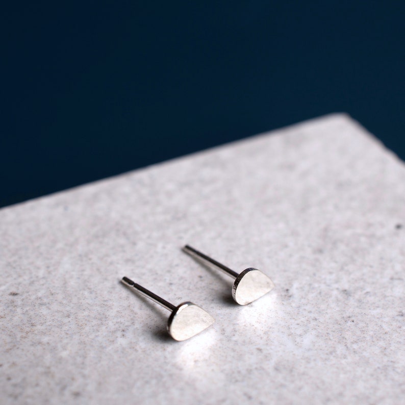 Handmade Silver Teardrop Stud Earrings, Teardrop Earrings, Minimalist Cute Raindrop Studs, Sterling Silver Teardrop Earrings, Gift for Her image 2