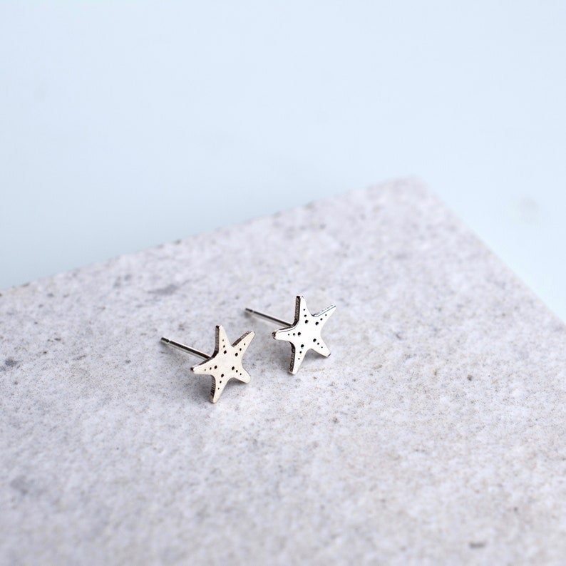 Handmade Silver Starfish Stud Earrings, Starfish Earrings, Cute Animal Studs, Small Silver Starfish Earrings, Animal Jewellery, Gift for Her image 1