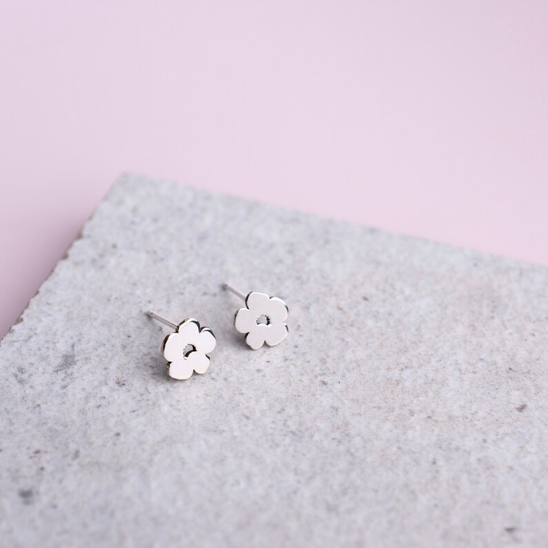 Handmade Silver Poppy Flower Earrings, Poppy Flower Studs, Minimalist Flower Earrings, Silver Poppy Earrings, Flower Studs, Gift for Her image 2