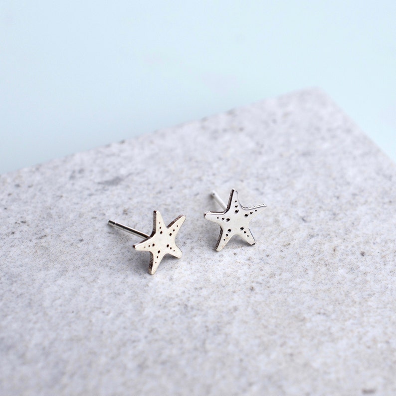 Handmade Silver Starfish Stud Earrings, Starfish Earrings, Cute Animal Studs, Small Silver Starfish Earrings, Animal Jewellery, Gift for Her image 2