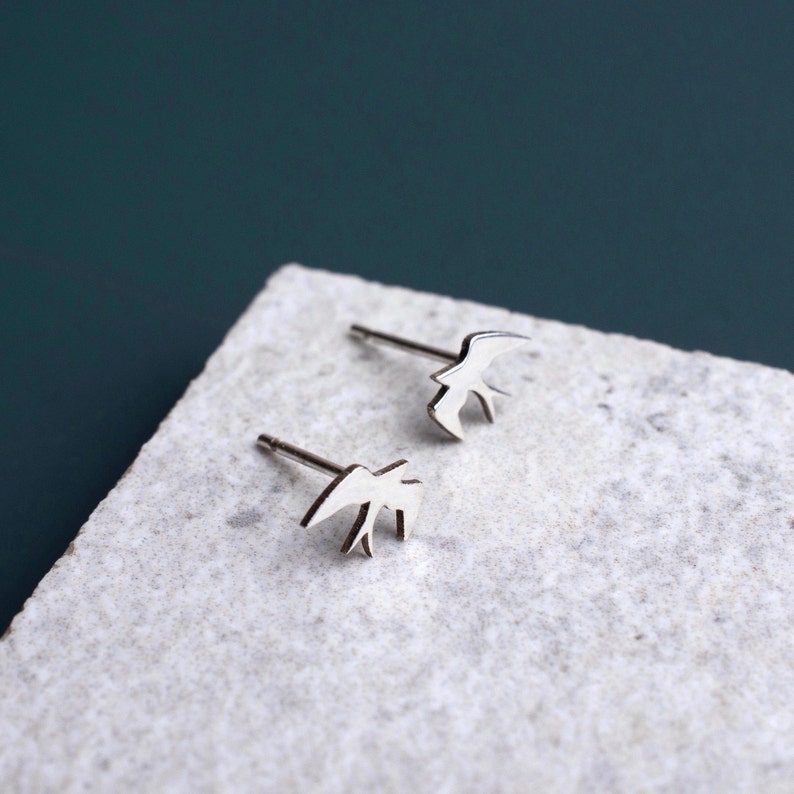 Handmade Silver Swallow Stud Earrings, Swallow Earrings, Animal Studs, Silver Swallow Studs, Animal Jewellery, Bird Earrings, Gift for Her image 6