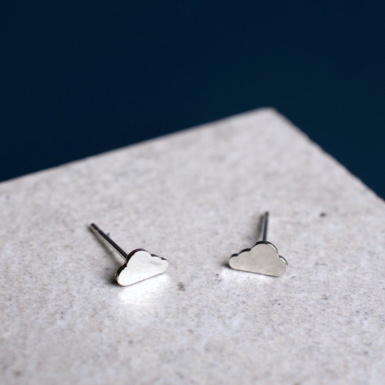 Handmade Silver Cloud Stud Earrings, Weather Earrings, Cloud Jewellery, Minimalist Cute Cloud Studs, Silver Cloud Earrings, Gift for Her image 4