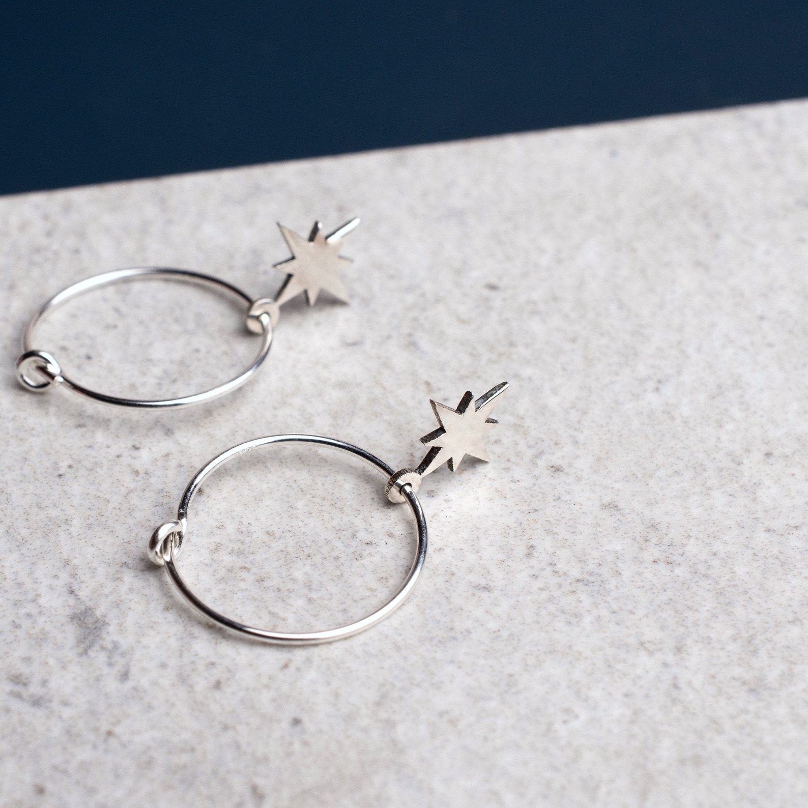 Handmade Silver Starburst Hoop Earrings Star Hoop Earrings - Etsy UK