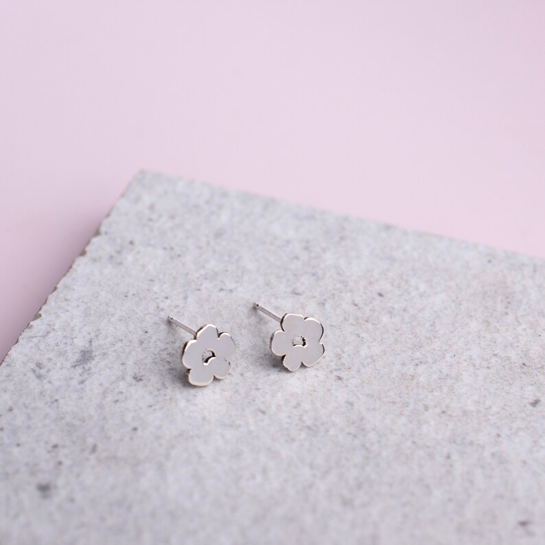 Handmade Silver Poppy Flower Earrings, Poppy Flower Studs, Minimalist Flower Earrings, Silver Poppy Earrings, Flower Studs, Gift for Her image 4